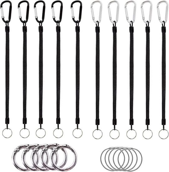 Lot De 3 Porte-clés Spirale élastique Avec Mousquetons - Longueur Extensible Jusqu'à 120cm, TPU Et Alliage