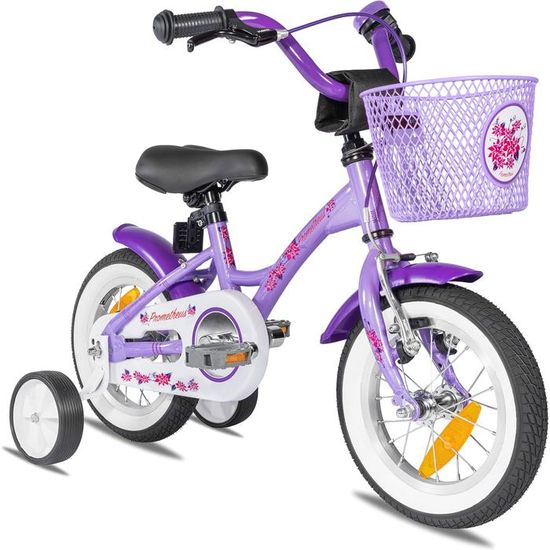 AMIGO Explorer - Vélo pour enfant - 12 - Avec frein à main, rétropédalage, rembourrage de guidon et roues stabilisatrices - À partir de 3 à 4 ans - Noir/blanc