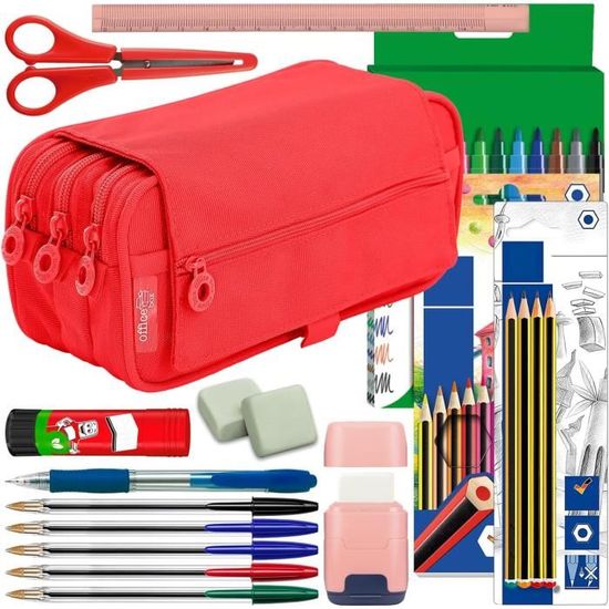 Ensemble De Trousse Scolaire Quadriple Avec 4 Fermetures Éclair Et Fournitures Scolaires De