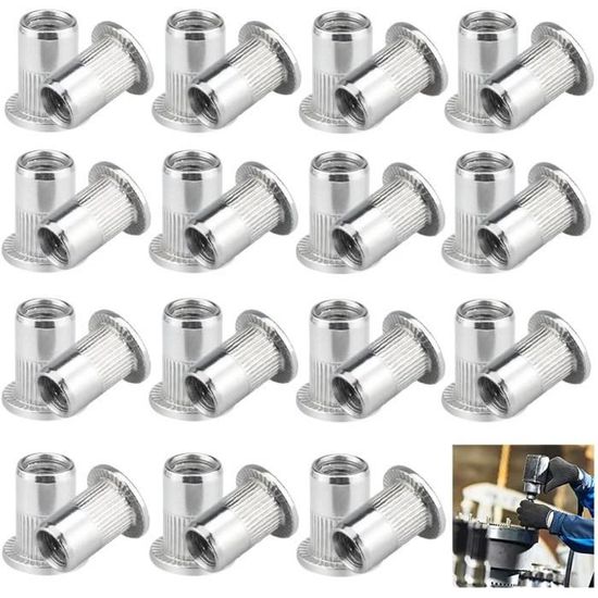 50 Pcs Ecrou A Sertir M6 Rivet Écrou À Tête Plate Ecrous À Riveter ...