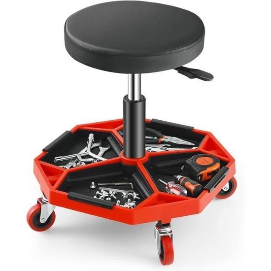 CCLIFE Tabouret Atelier à Roulettes 150kg - Siège Réglable 38-50cm Avec Rangement Pour Mécanicien