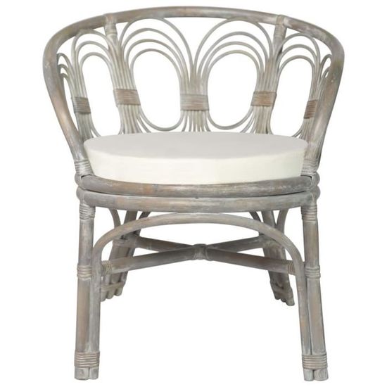 Chaise de salle à manger avec coussin-Chaises de cuisine - 72 x 68 x 76 cm - gris - Rotin naturel et lin CEN-7016694041352