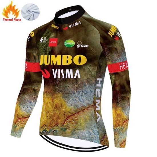 Maillot Manches Longues Hiver Maillot Cyclisme Hiver FFFF & OLFEH Homme - Polaire Thermique Manches Longues - Tenue Vélo Route VTT Tenue Cycliste Thermique