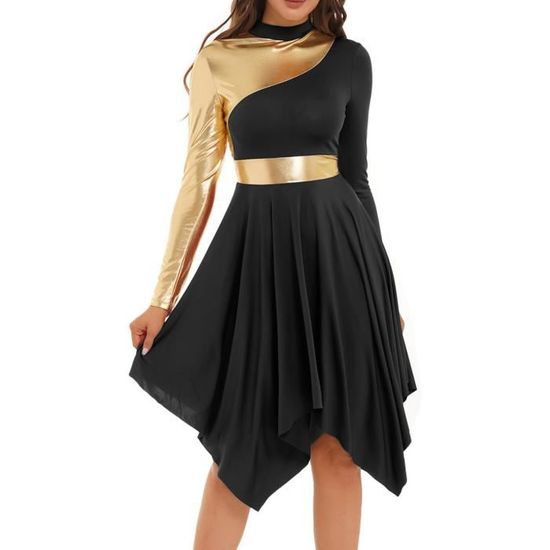 Robe De Danse Latine Asymétrique Manches Longues – Justaucorps Strassé Pour Salsa, Tango, Patinage Et Soirées