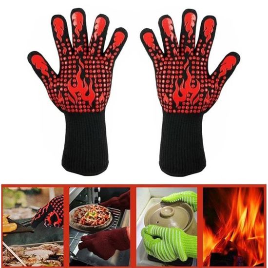 Gants De Barbecue Résistants à 800°C - Antidérapants, Longue Manche - Pour Cuisson, Four, Fumoir - 12