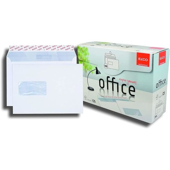 ELCO Boite de 500 enveloppes avec fenêtre Format C5 Blanc - 62896 ELCO Boite de 500 enveloppes avec fenêtre Format C5 Blanc - 62896