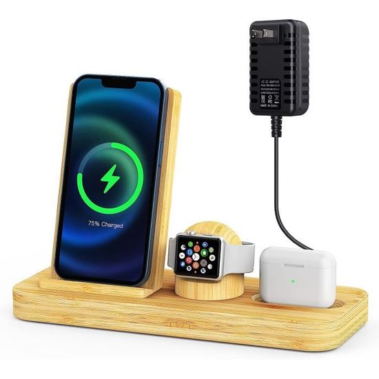 Chargeur Sans Fil 15W En Bois De Bambou - Station Charge Rapide Compatible Samsung Note 8 S8 S10