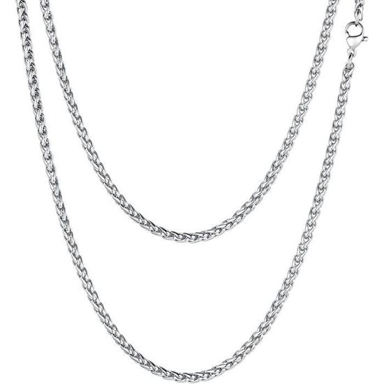 RWQIAN Collier Chaîne Torsadée Maille Spiga Homme Femme - Acier Inoxydable Argent/Or/Noir 2-4mm 45-60cm