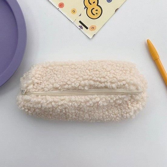 Trousse En Peluche Vache – Fermeture éclair, Poignée Silicone – Idéale Fournitures Scolaire, Maquillage – Marron
