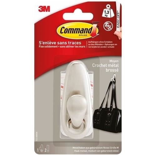 3M Crochet adhésif - Triangulaire moyen - Métal brossé - Supporte 1 3 kg