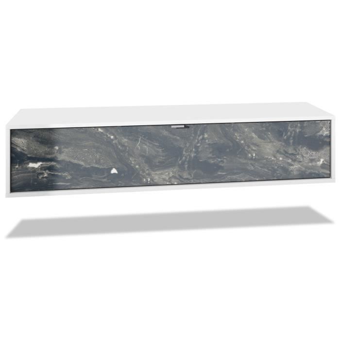 vladon meuble tv lana 140 armoire murale lowboard 140 x 29 x 37 cm, caisson en noir mat, façades en marbre graphite