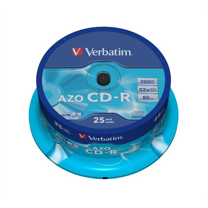 CD-R VERBATIM 80 min 52x (25) - 700 Mo Super Azo - Cake Box