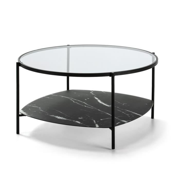 Table salon ronde - Noir - L 86 x P 86 x H 43 cm - KENNY