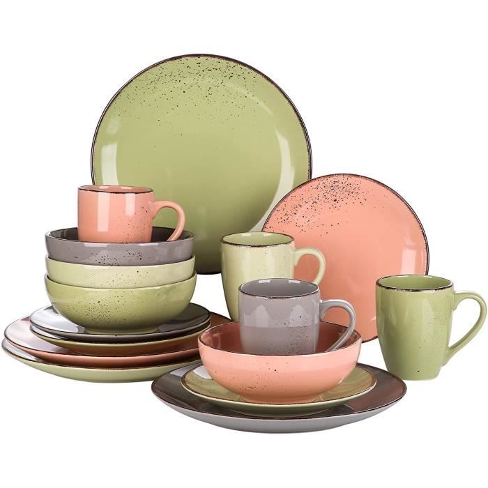 vancasso, Série Navia, Service de Table en Céramique, 16 Pièces, Assiette Faïence Style Moderne