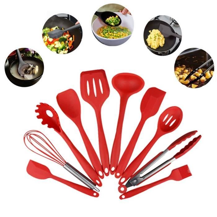 Ensemble d'ustensiles de cuisine en silicone (10 pièces) Ustensiles de cuisson et de cuisson résistants à la chaleur, antiadhésifs,