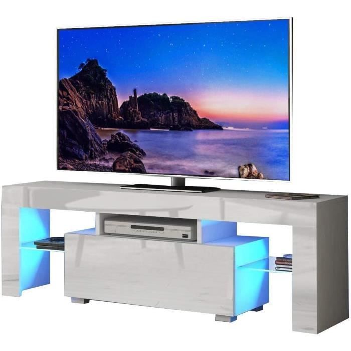 Meuble TV Avec LED Contemporain Design - 140 cm - Blanc - EU PLUG