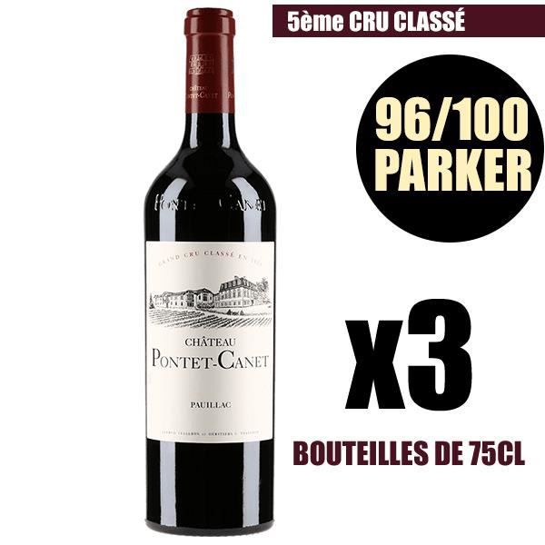X3 Château Pontet-Canet 2015 75 cl AOC Pauillac Rouge 5ème Cru Classé Vin Rouge