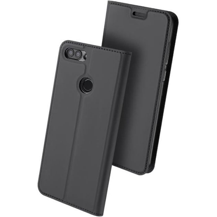 Coque Huawei P smart (2018), Housse Etui en Cuir PU avec Fonction de Station et Portefeuille de Cartes et Fermeture Magnétique(Gris)