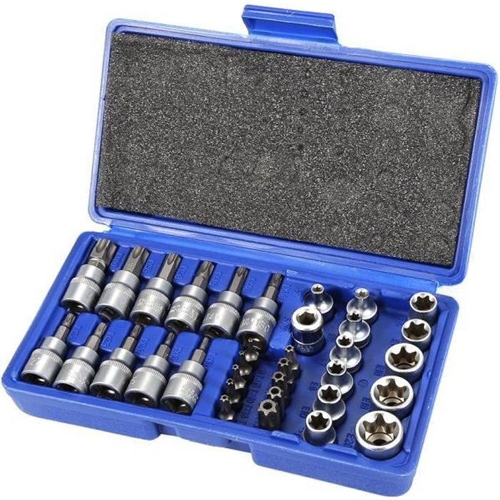 Coffret Set d'Embouts Torx et de Douilles Hexagonales 34 Pièces