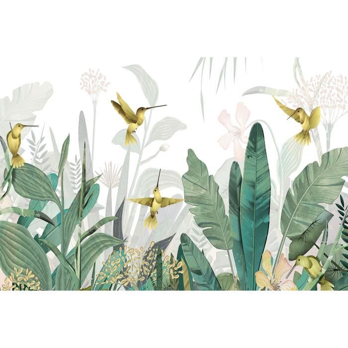 Art Murals Papiers Peints Vinyle, Colibris et palmiers, feuilles, 360x240 cm