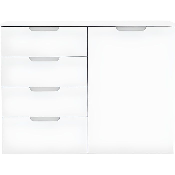 Commode dressing blanc laqué 1 porte, 4 tiroirs - PURE