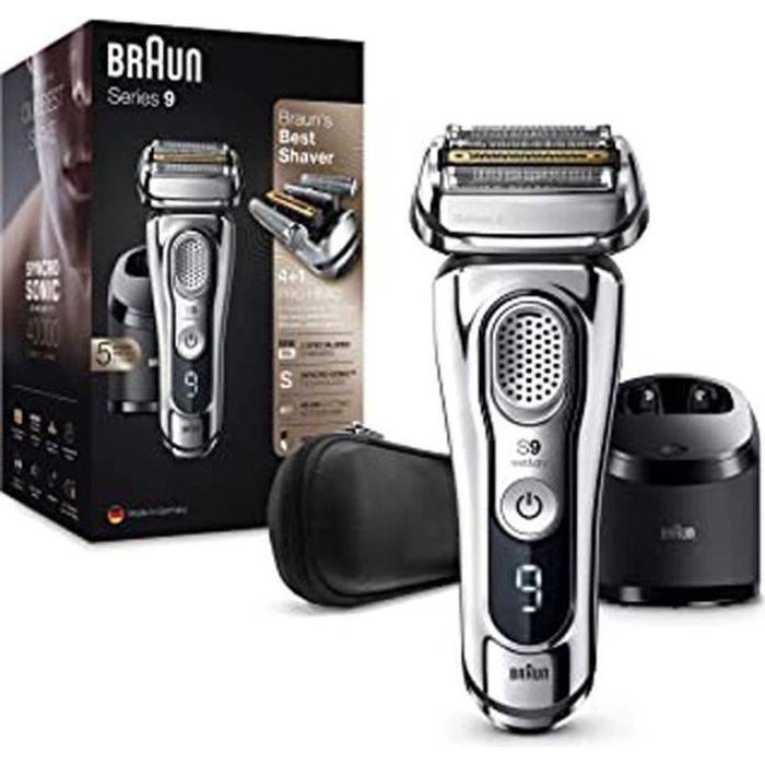 Series 9 9395Cc Dernière Génération, Rasoir Électrique Barbe Homme, Station Clean&Charge, Étui Cuir, Chrome