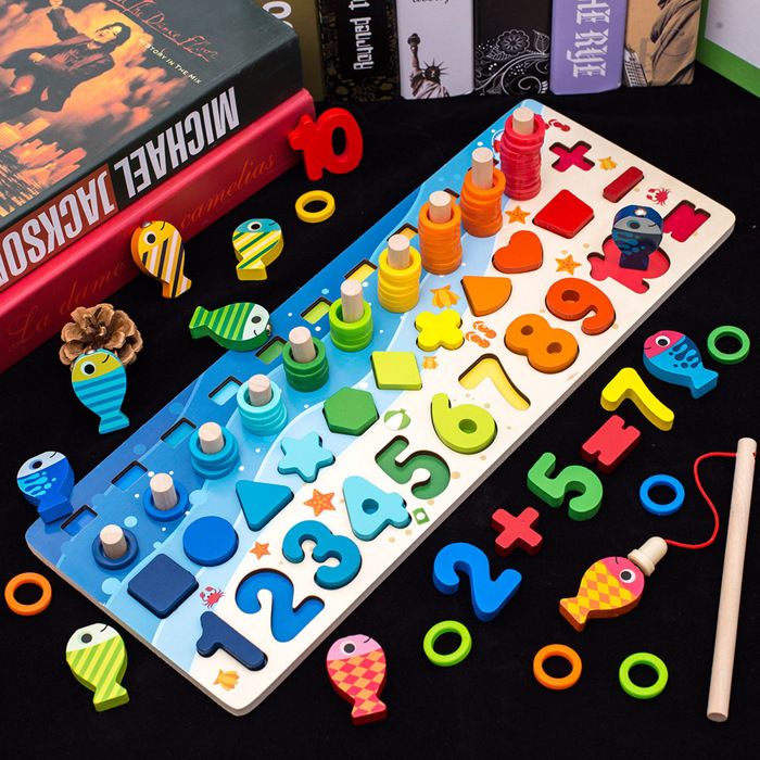 Jeux d'apprentissage,Montessori jouets pour bébé enfants maths jouets éducatifs en bois 5 en 1 numéros de compte - Type Round fish