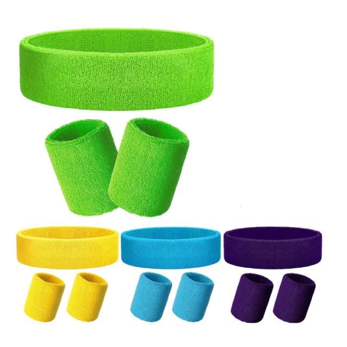 4 Pièces Bandeau Sport Tennis Bandeau Poignet Absorbant Sport Femme Homme Transpiration Athlétiques Colorés.