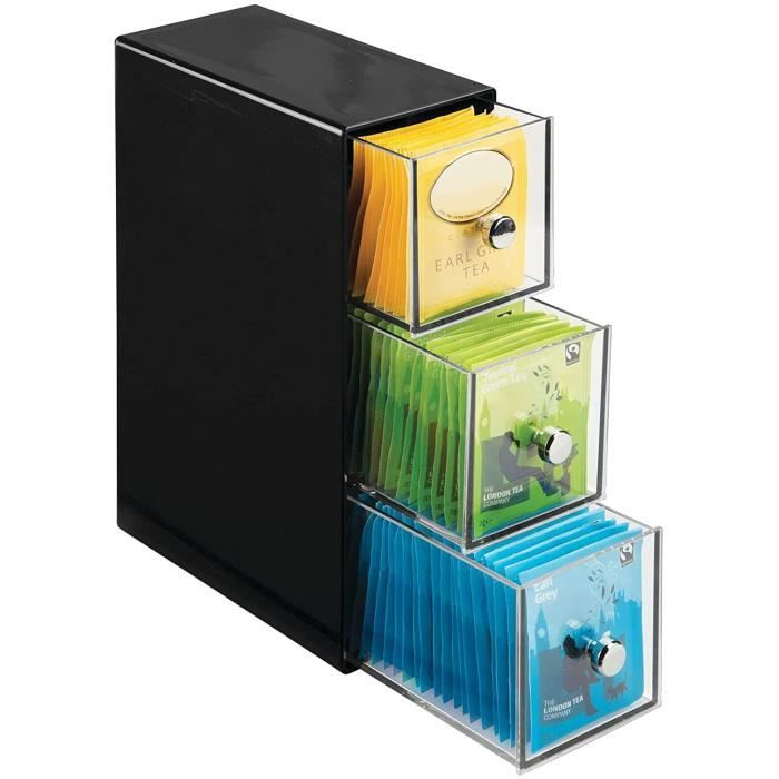 boite de rangement cuisine avec 3 tiroirs – casier de rangement pour sachets de thé, tisane, infusion, dosette de café, édulc