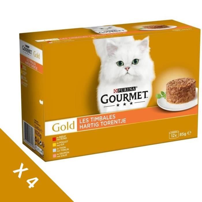 [Lot de 4 / 12 x 85g] GOURMET Gold Les Timbales - Pour chat adulte - 4 boîtes de 12 x 85g