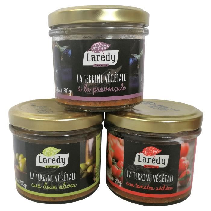 Lot de 3 Terrines Végétales : Végétale Provençale, Végétale aux Tomates Séchées et Terrine Végétale aux Olives - 3 x 90 g