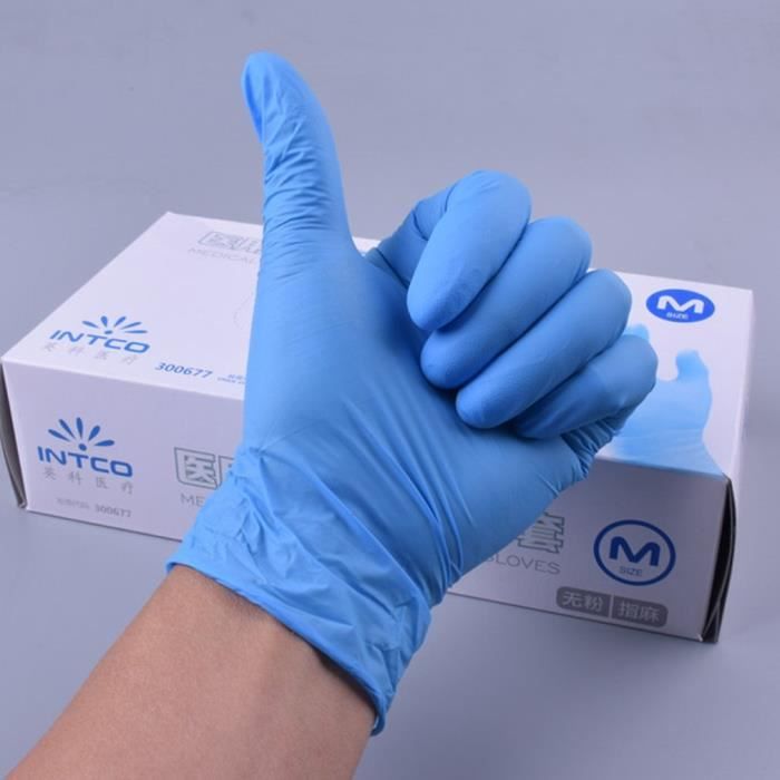 Gants en nitrile jetables, Lot de 1 boîtes de 100 gants chacune.Taille M bleu