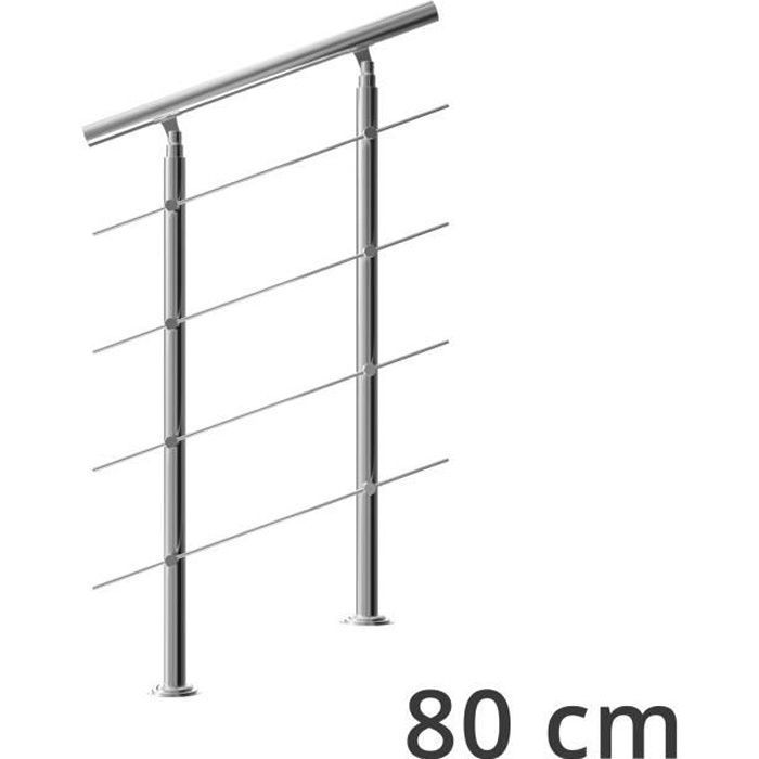 Rampe d'escalier 80 cm acier inoxydable 4 traverses main courante balustrade garde-corps aide escalier balcon intérieur extérieur