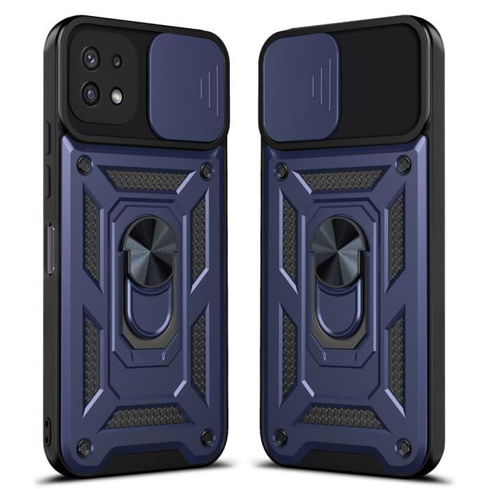 Coque pour Samsung Galaxy A22 5G TPU en PC Antichoc Case avec Protection pour Appareil Photo Coulissante,Bleu