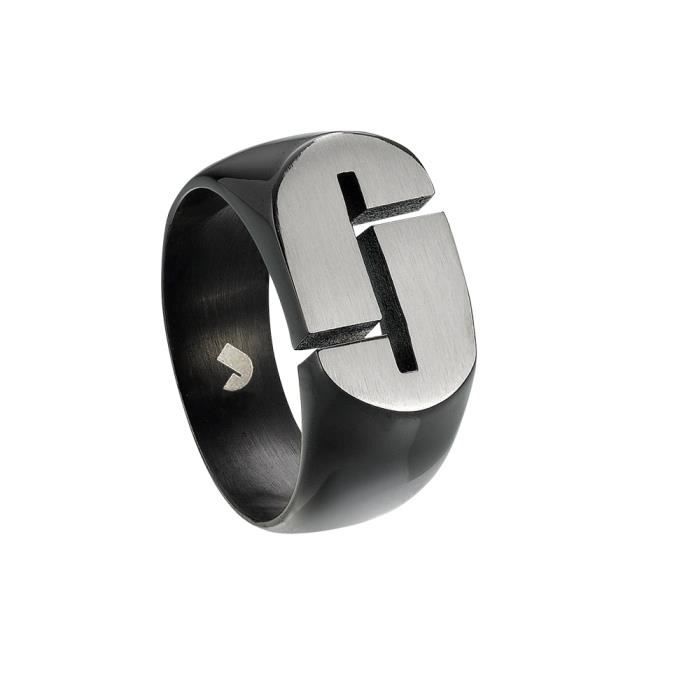 Jourdan Bijoux - Chevalière homme - UN028H - Acier noir - Ovale J - Taille 68