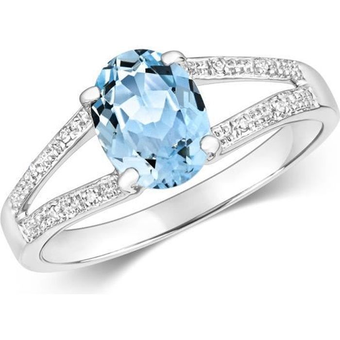 Bague Femme Or Blanc 375-1000 et Diamant Brillant H - PK avec Aquamarine 44026