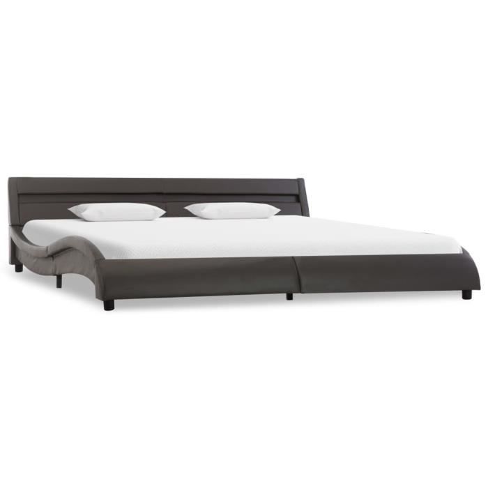 Lit adulte avec LED contemporain - Structure de lit Cadre de lit - Gris Similicuir - 180 x 200 cm