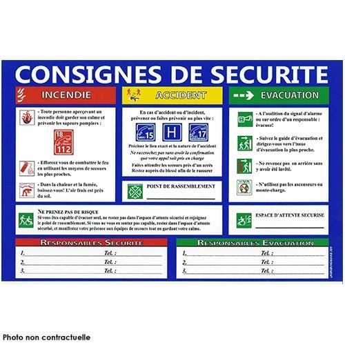 Panneau des consignes de sécurité horizontal