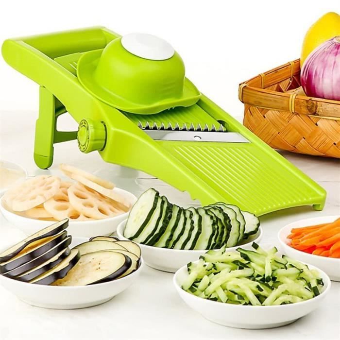 Mandoline de cuisine Coupe légumes manuel en acier inoxydable à lames réglables découpe fruits et légumes en rondelles lisses ou ond