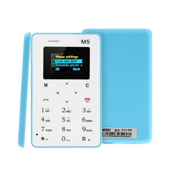 Téléphone portable extra fin format carte bleue micro SIM Bleu