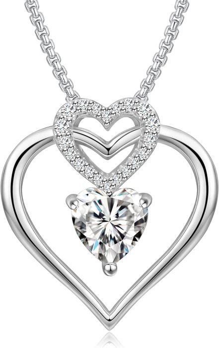 Collier Pendentif Cœur émeraude Avec Halo - Argent 925 - Pierre De Naissance - 8 Mm - Neuf