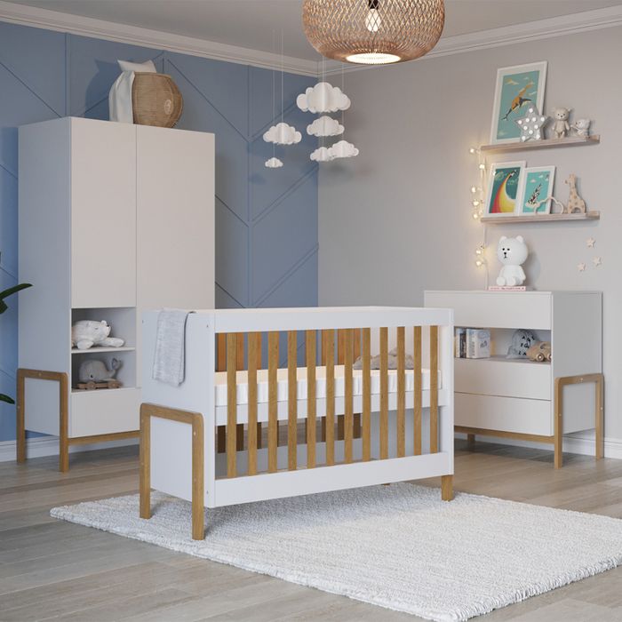 Chambre complète 2 portes 3 tiroirs Kocot Kids - 66 x 130 x 89cm - Blanc et bois Chambre complète 2 portes 3 tiroirs Kocot Kids - 66 x 130 x 89cm - Blanc et bois