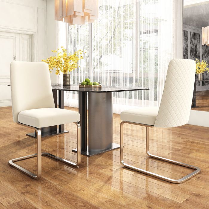 Abrihome Chaise Salle à Manger en Velours Lot de 2 Chaise de Cuisine avec Pied argenté et Coussin Épais Crème