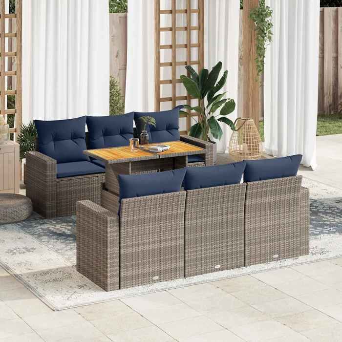 vidaXL Salon de jardin avec coussins 7 pcs résine tressée - vue 5