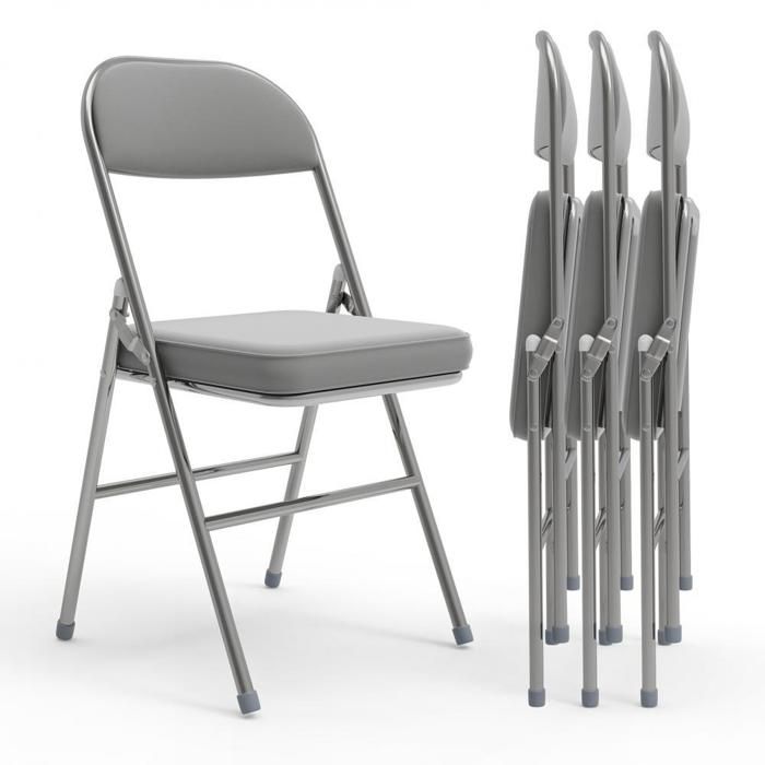 Lot de 4 Chaises Pliante - MIPAN - Chaises Pu - Salle à Manger Pliantes Pour Cuisine Terrasse Jardin - Max:120 Kg - Gris