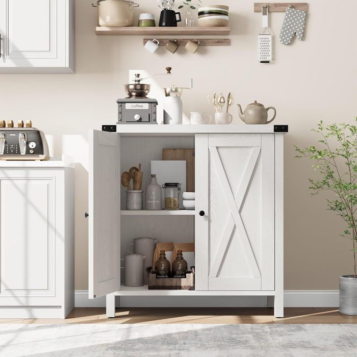 Buffet de Cuisine - PROMIRACAL - 2 Portes - Bois d’Ingénierie - 76cm Largeur - Style Campagne - Blanc