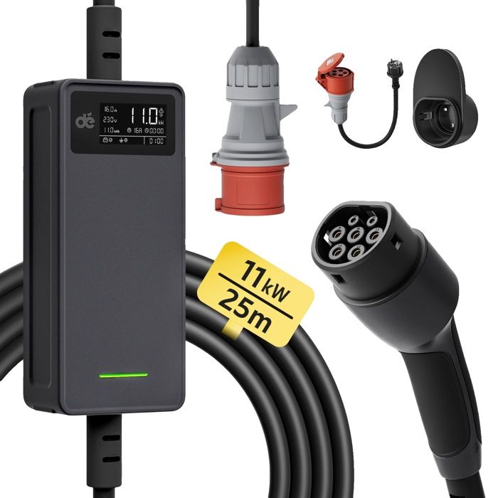 VDLPOWEREU Chargeur Voiture Électrique 11KW Type 2 - Station Mobile Wallbox 6-16A Avec Câble 5M - IP65 Étanche