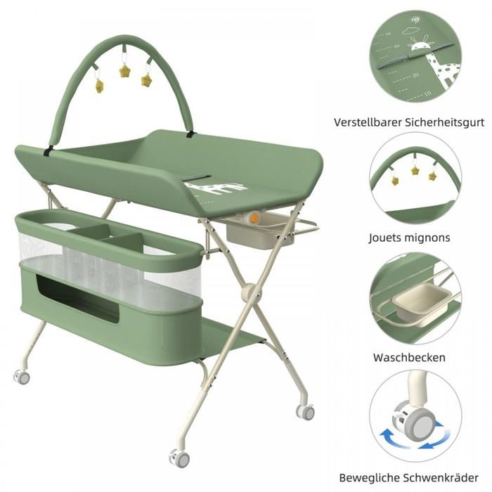 MIPAN. Table À Langer Pliable Pour Filles - Commode a langer - Meuble a langer - Hauteur Réglable - Avce Arche de jeu - Vert