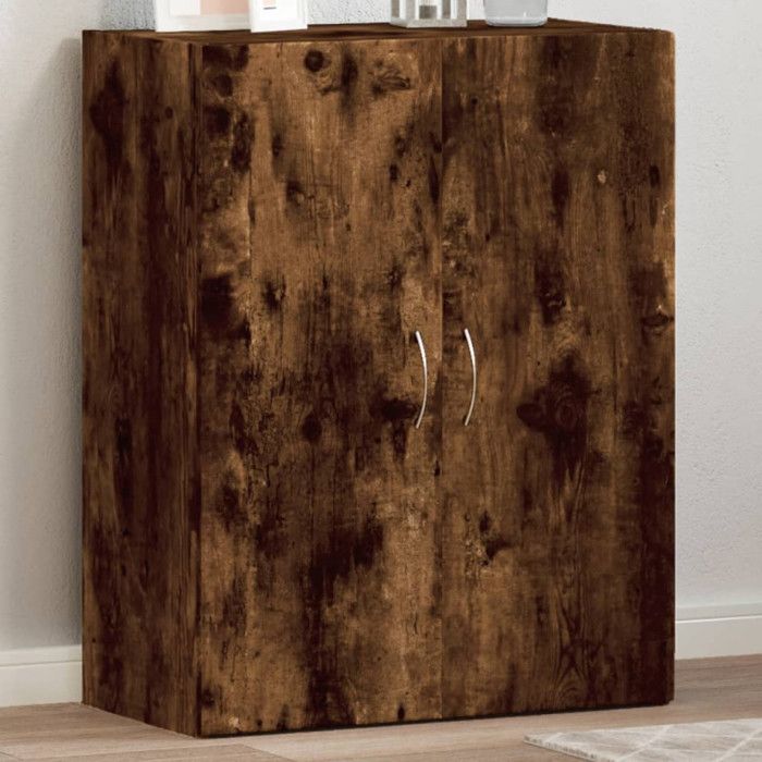 Armoire de classement - Chêne fumé - Bois dingénierie - 60x32x775 cm - Design contemporain