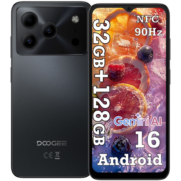 DOOGEE Note56 Pro Smartphone 6.56 36Go(4+32) + 128Go/jusquà 2To 6150mAh Android 16 13MP Téléphone 4G Double SIM NFC GPS - Noir